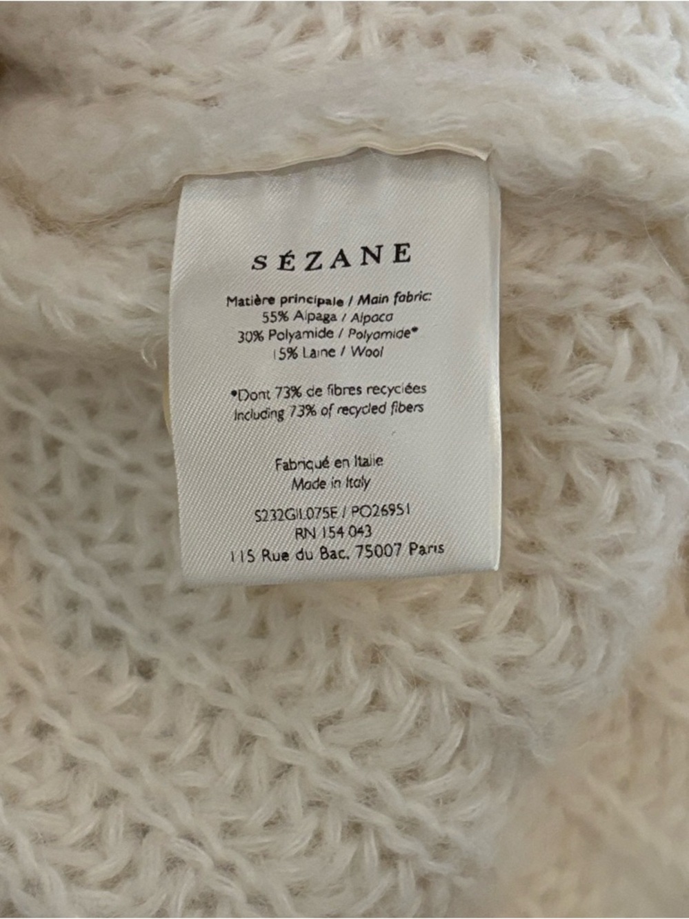Sezane NWOT Emilie Alpaca Wool Blend Cardigan in Ecru Size Medium - Picture 6 of 8